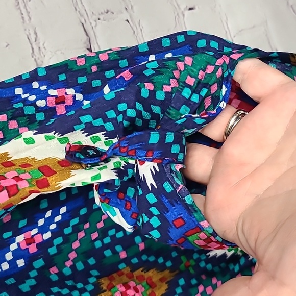 Anthropologie Maeve Top Geometric Print Woven Henley Blouse Bohemian Western - Picture 10 of 13